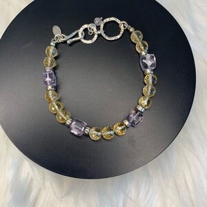 (259)Chic yellow and Purple Crystal Beaded Bracelet with Sterling silver